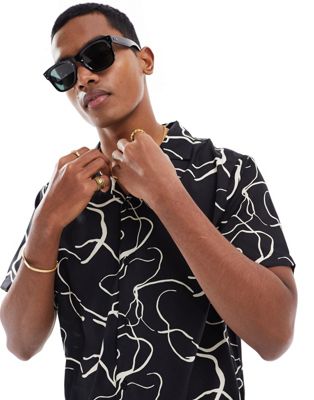 Another Influence Short Sleeve Printed Revere Collar Shirt In Black
