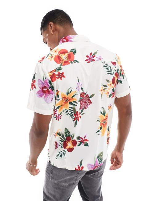 Another Influence short sleeve printed revere collar shirt in white, 2 of 4