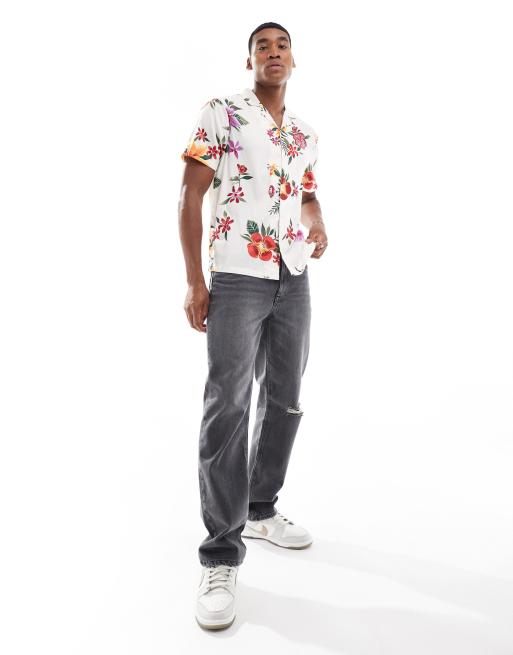 Another Influence short sleeve printed revere collar shirt in white, 3 of 4