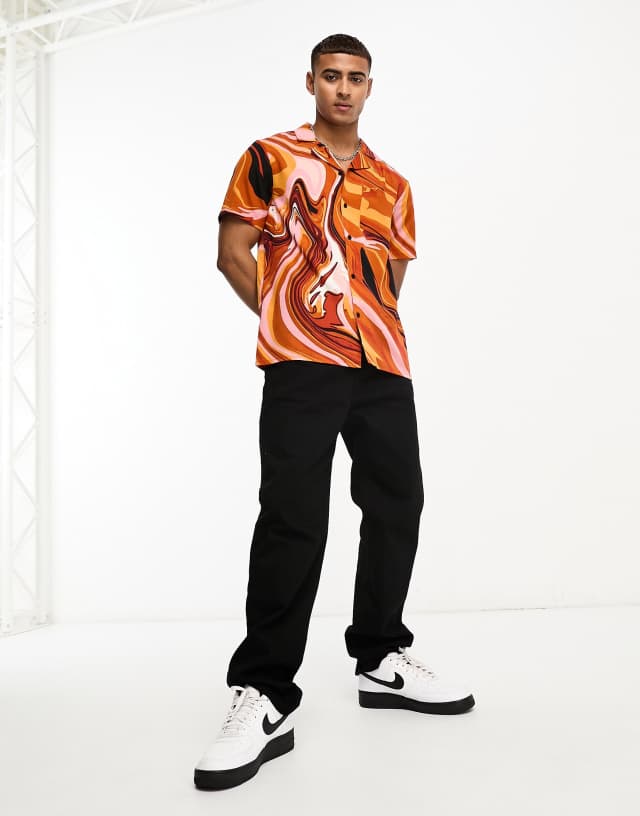 Another Influence short sleeve printed shirt in orange