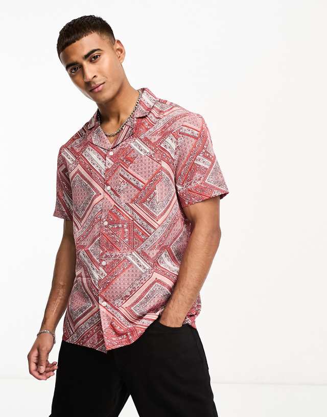 Another Influence short sleeve printed shirt in red