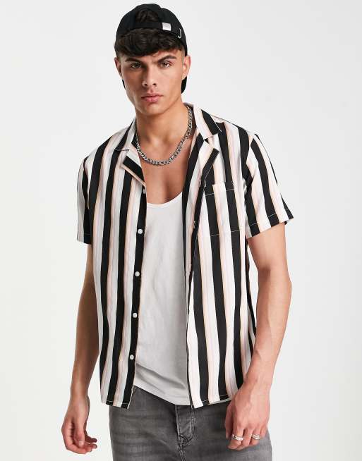 Another Influence short sleeve stripe shirt in white & navy