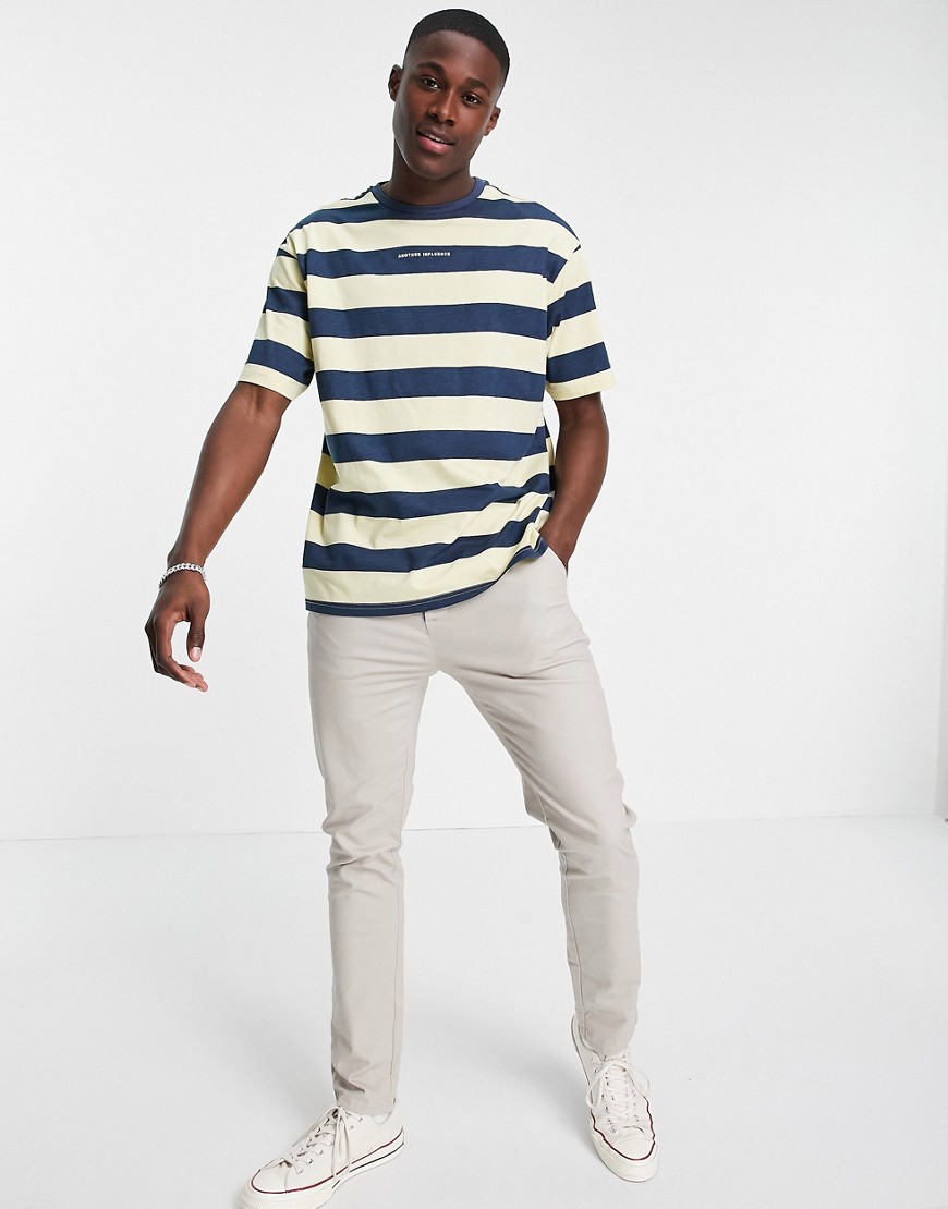 Another Influence stripe logo t-shirt in stone-Neutral