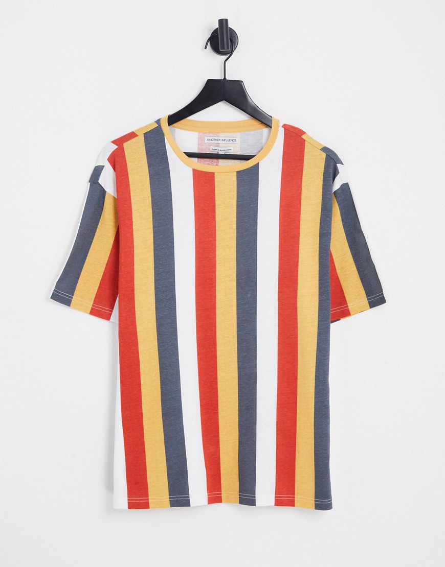 Another Influence stripe t-shirt in multi-Brown