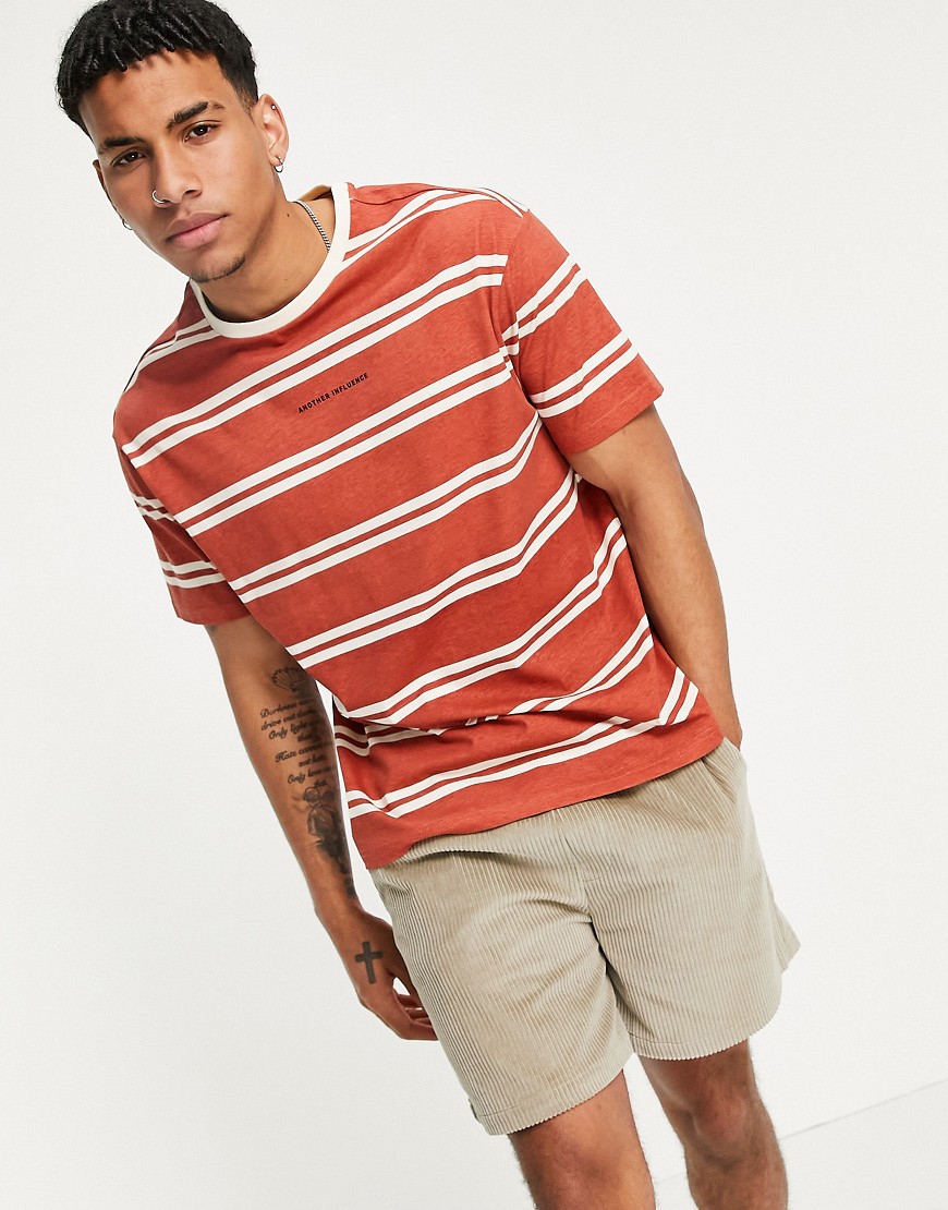 Another Influence striped logo T-shirt in orange-Pink