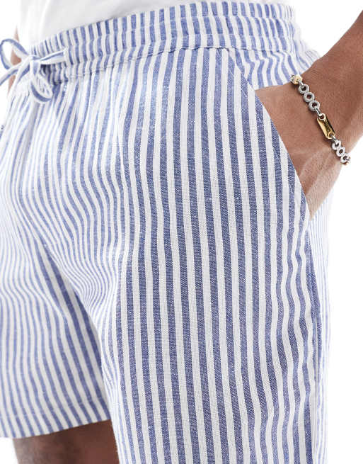 Another Influence striped relaxed fit shorts in blue and white