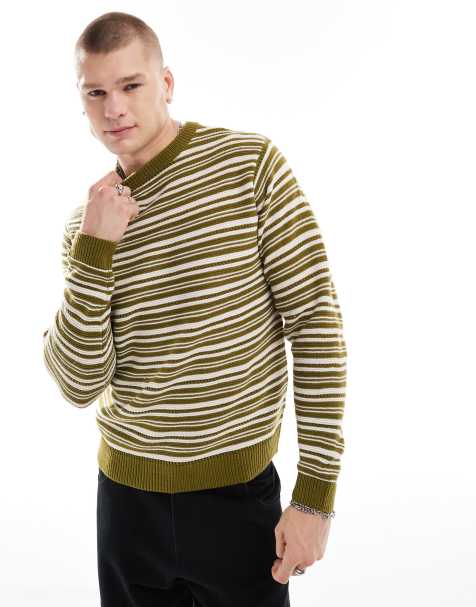 Another Influence striped round neck jumper in khaki - view 1