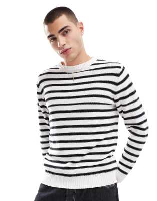 Another Influence Another Influence striped round neck loose knitted jumper in multi