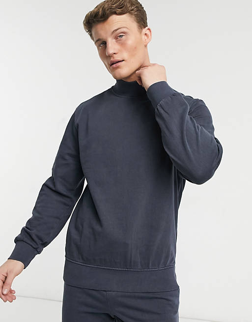 Another Influence – Svart stentvättad sweatshirt med hög ringning, del av set