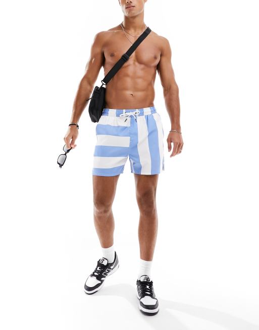 Another Influence swim shorts in blue stripe mix