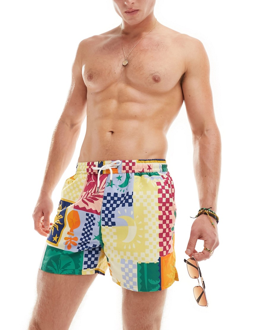 Another Influence swim shorts in postcard print-Multi