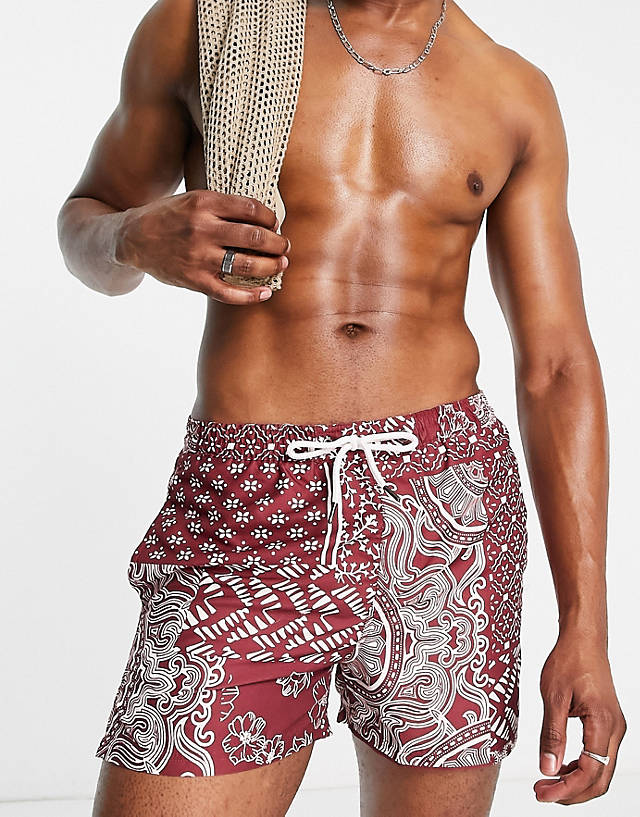 Another Influence - swim shorts in red bandana print