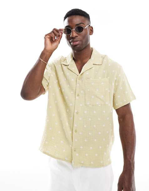 Another Influence embroidered double gauze boxy shirt in sage green