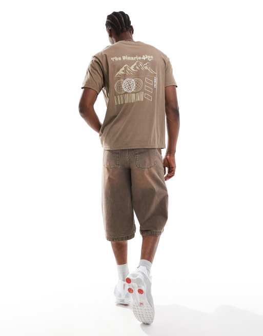 Another Influence - T-shirt coupe carrée à inscription et montagnes - Taupe délavé, 2 de 4