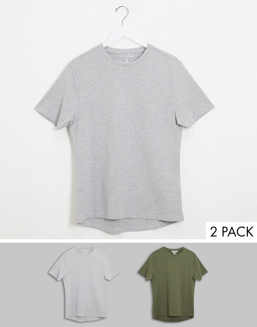 Another Influence - T-shirt i 2-pack med muscle fit och rundad nederkant-Olika färger