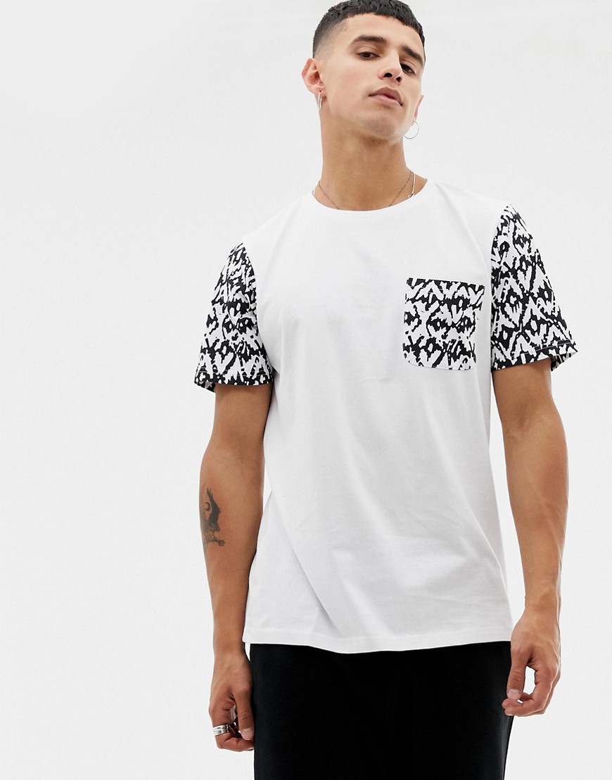 Another Influence – T-shirt med kontrastfärgade ärmar-Vit