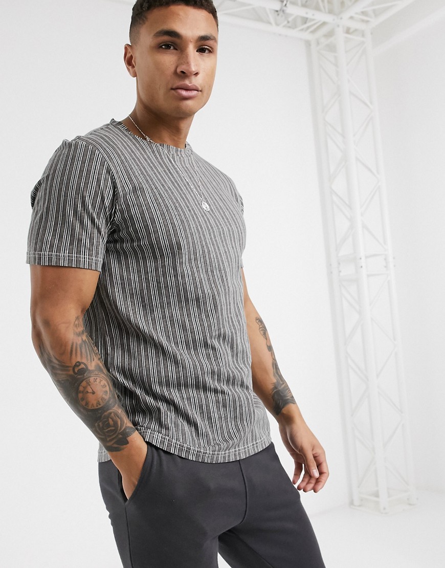 Another Influence – T-shirt med vertikala ränder och boxig passform-Grå