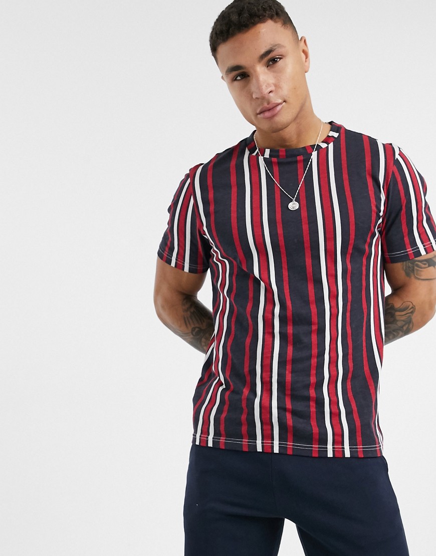 Another Influence – T-shirt med vertikala ränder och boxig passform-Marinblå