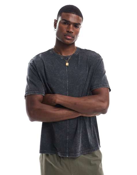 Another Influence - T-shirt met acid wash en naaddetail in antracietgrijs - view 1