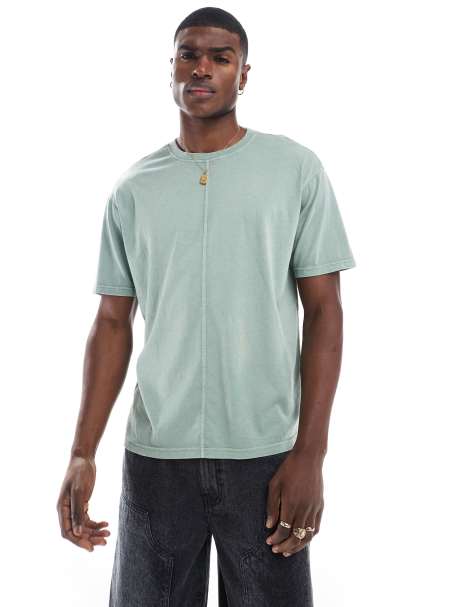 Another Influence - T-shirt met acid wash en naaddetail in groen - view 1