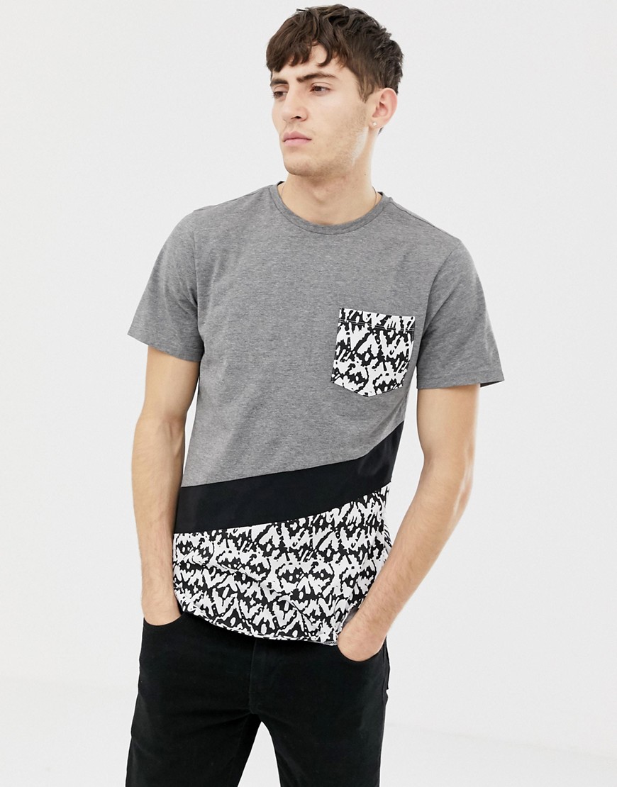 Another Influence - T-shirt met diagonaal cut-and-sew-ontwerp-Grijs