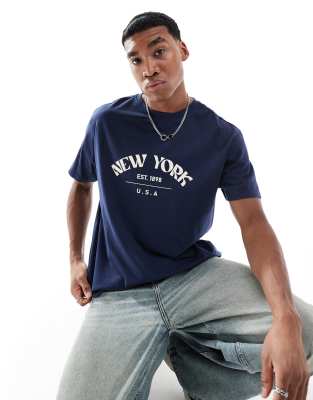 Another Influence - T-shirt oversize à inscription New York - Bleu marine