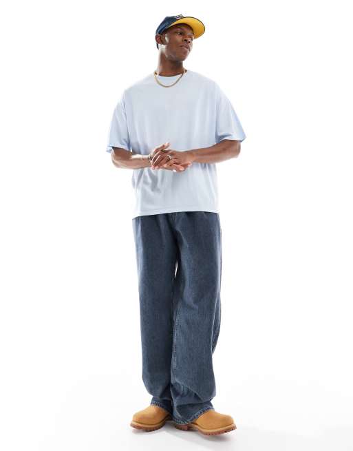 Another Influence - T-shirt oversize blu lavaggio acido, 2 di 4