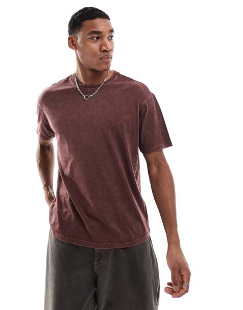 Another Influence - T-shirt oversize bordeaux lavaggio acido - view 1