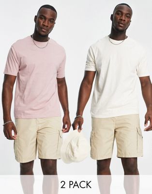 Another Influence Tall 2 pack boxy fit t-shirts in dusty pink & ecru