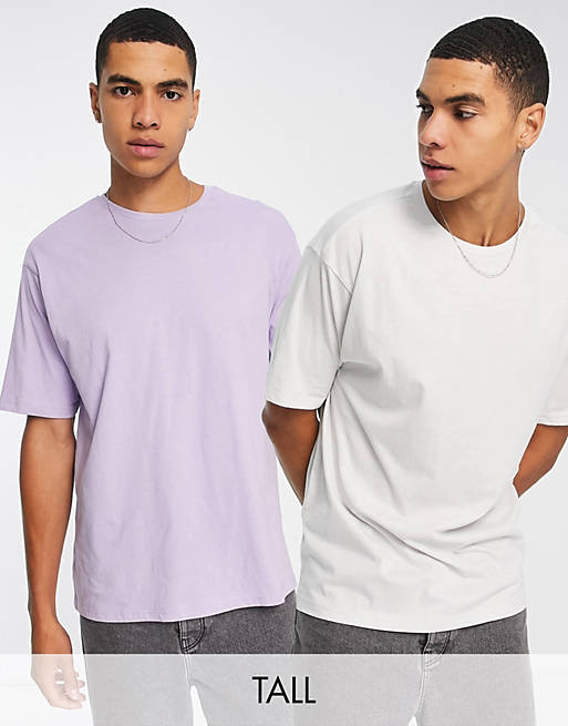 Another Influence Tall 2 pack boxy fit t-shirts in lilac & light grey