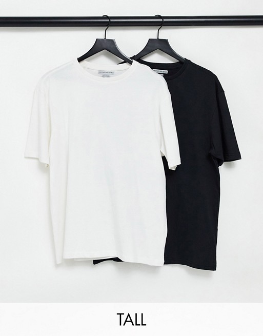 Another Influence Tall 2 pack boxy oversized t-shirts in black and white