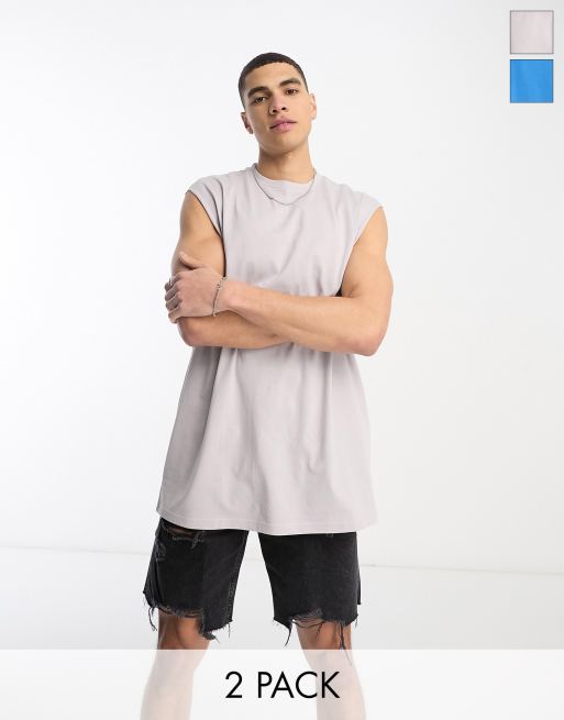 Another Influence Tall 2 pack oversized singlets in grey and blue