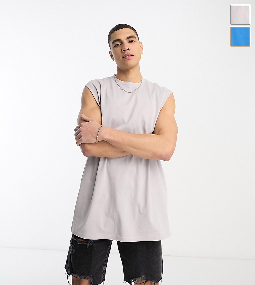 Another Influence Tall 2 pack oversized vests in grey and blue