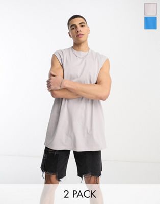 Another Influence Tall 2 pack oversized vests in grey and blue