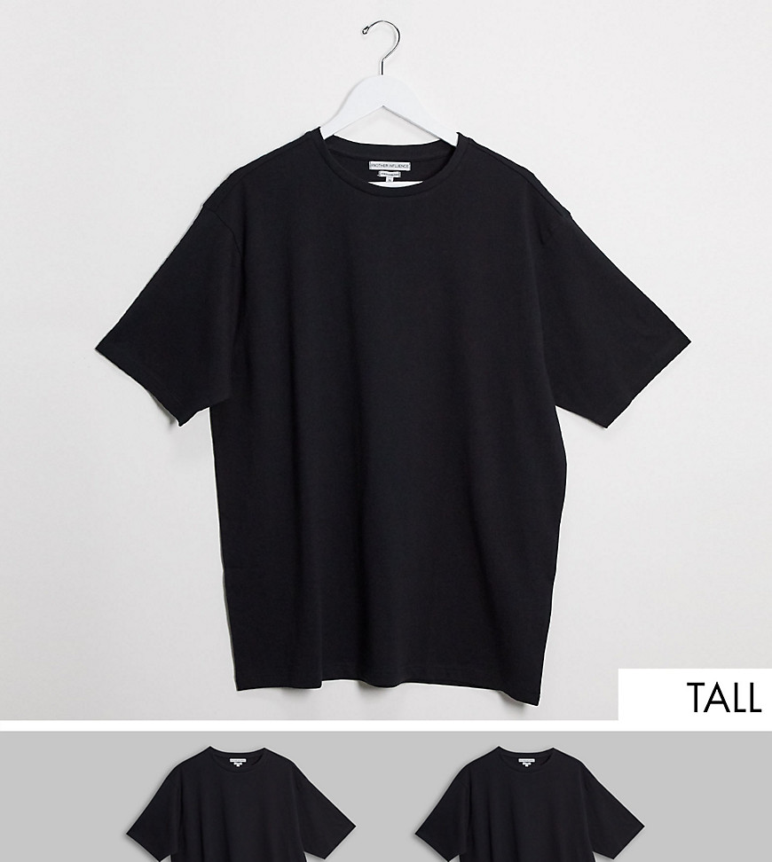 Another Influence Tall – 2-pack t-shirtar i oversize med boxig passform-Svart
