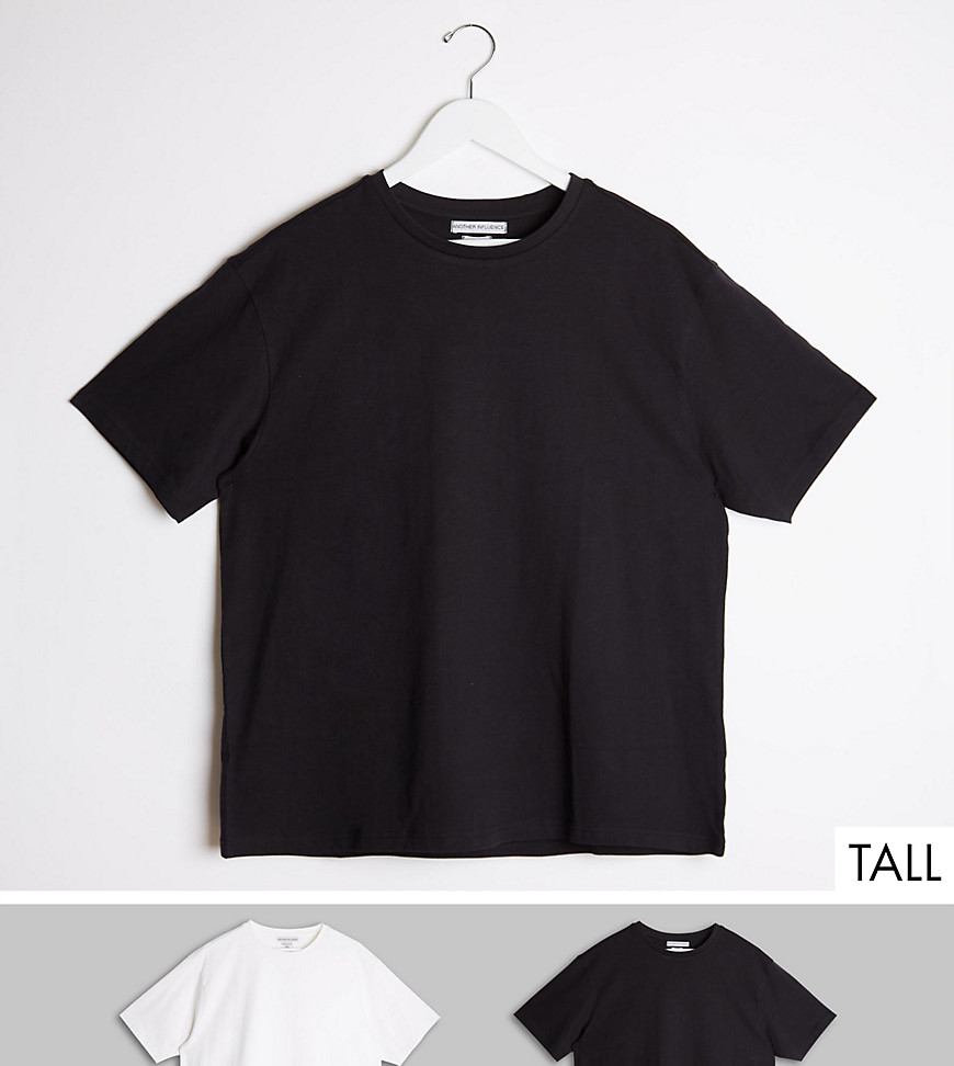 Another Influence Tall – 2-pack t-shirtar i oversize med boxig passform-Flerfärgad