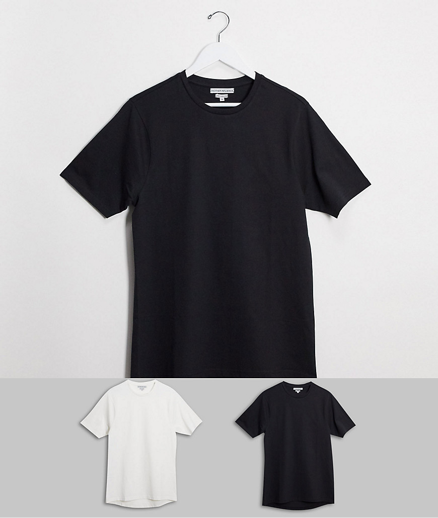 Another Influence Tall – 2-pack t-shirtar med rundad nederkant och muskelpassform-Flerfärgad