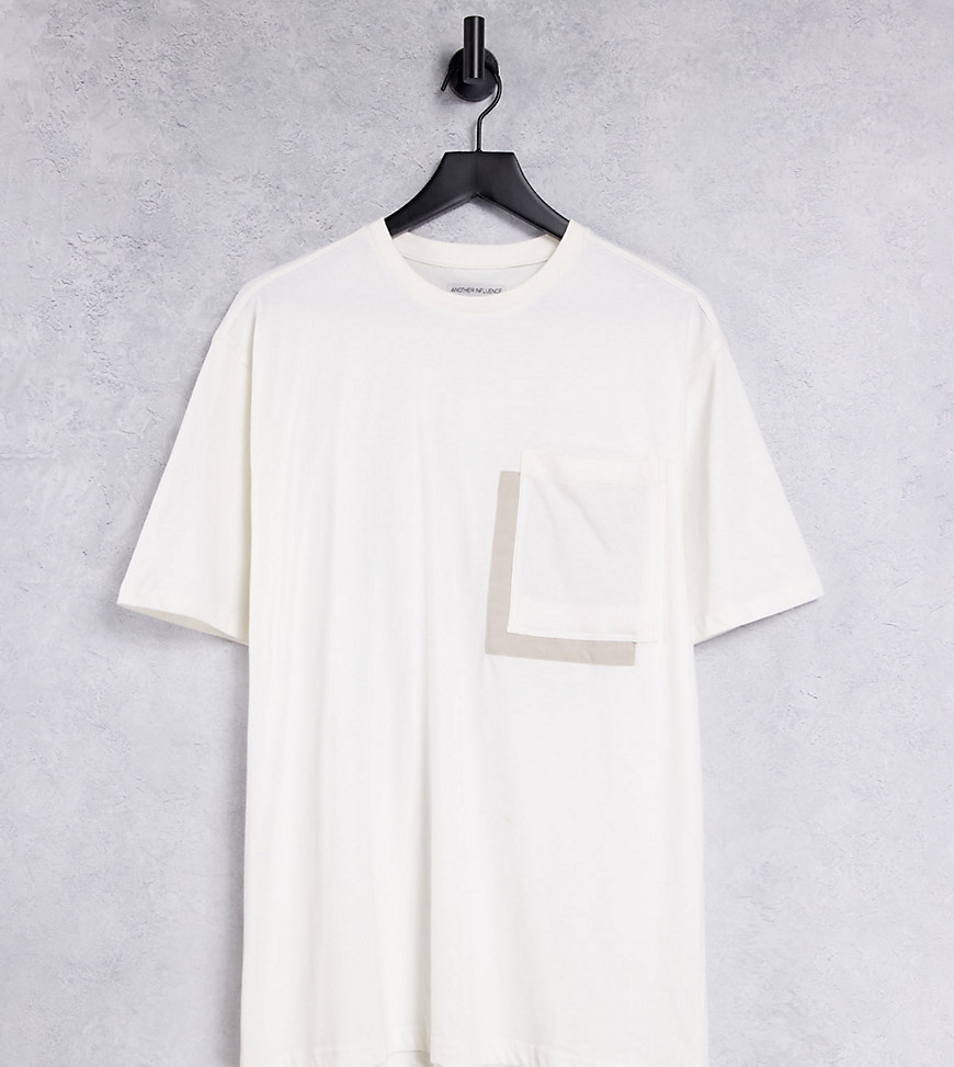 Another Influence Tall boxy oversize pocket t-shirt in ecru-White