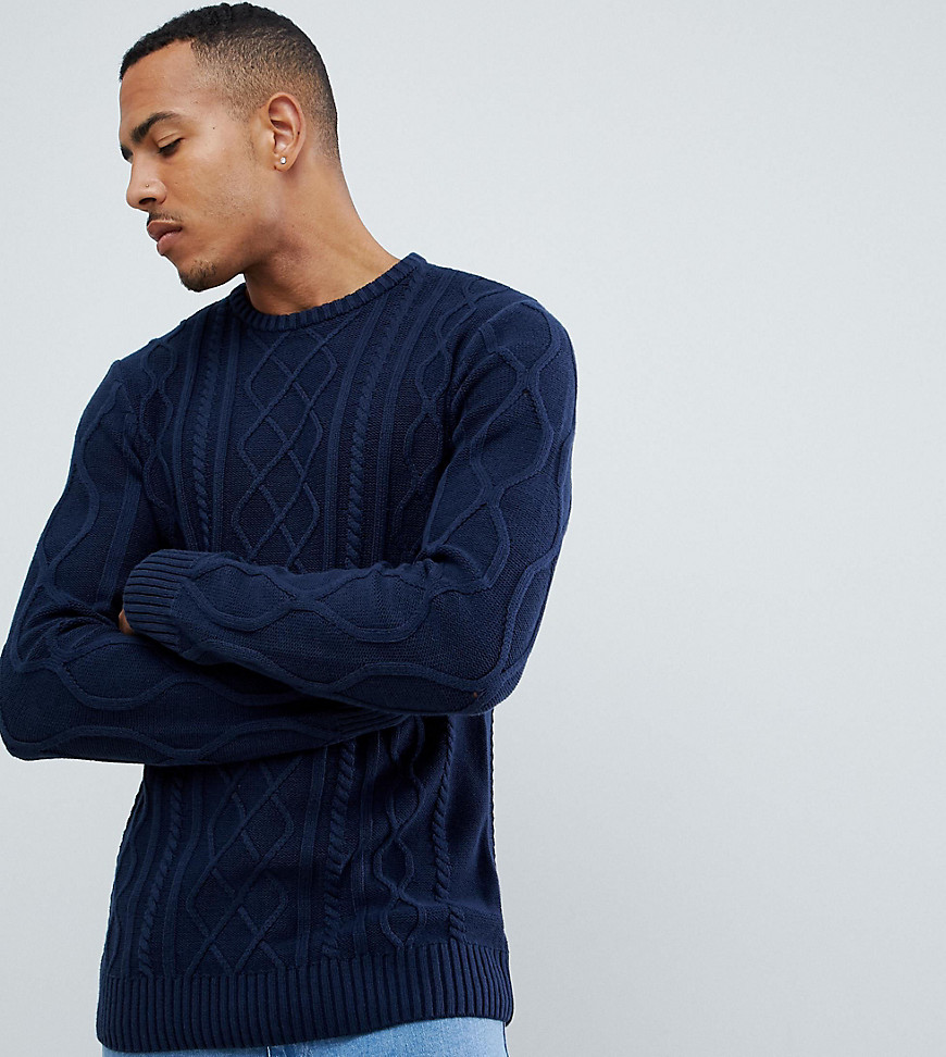 Another Influence TALL Cable Knit Jumper-Navy