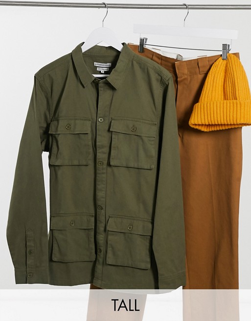 Another Influence Tall co-ord utility over shirt in khaki