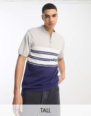 Another Influence Tall color block zip polo in gray