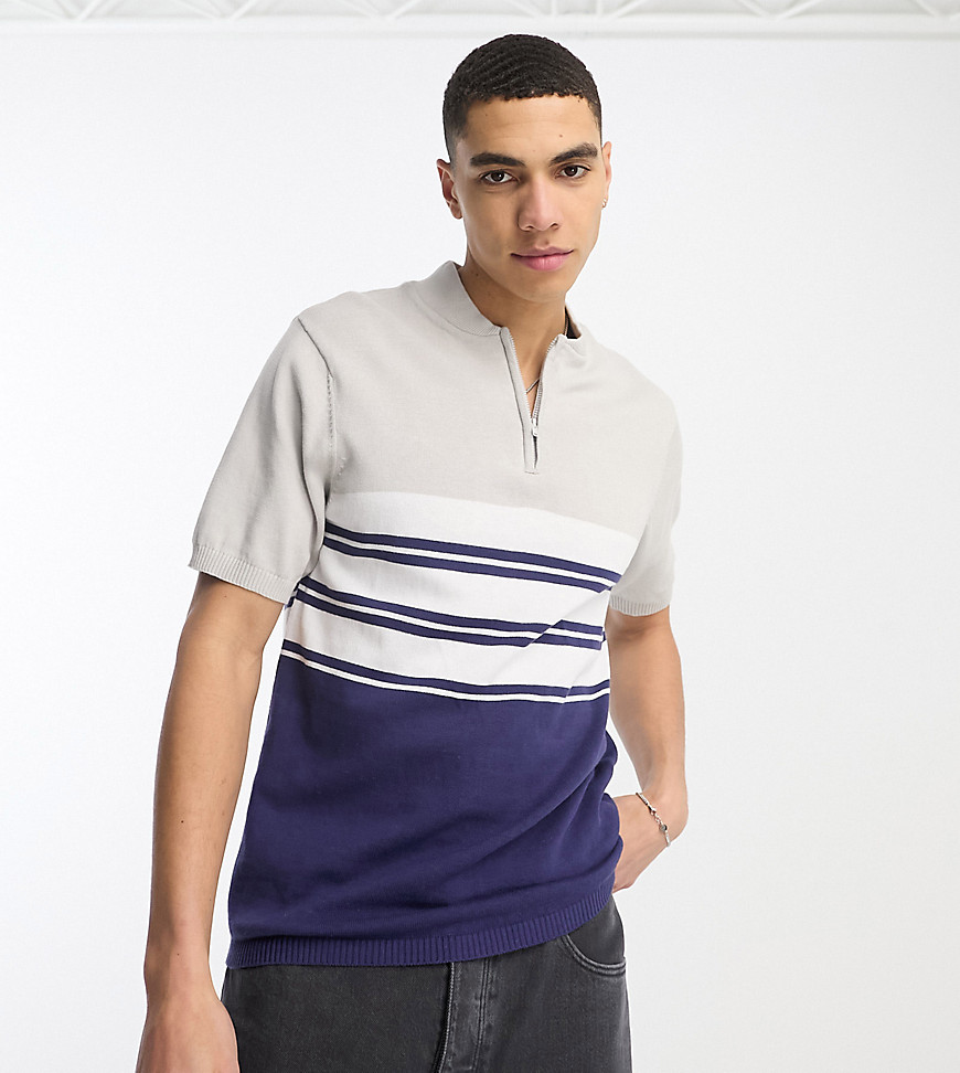 Another Influence Tall color block zip polo in gray