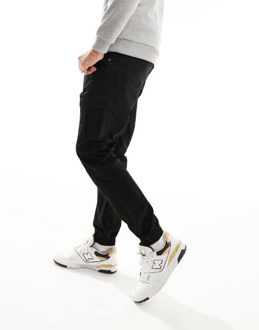 Mens black cuffed hot sale cargo pants