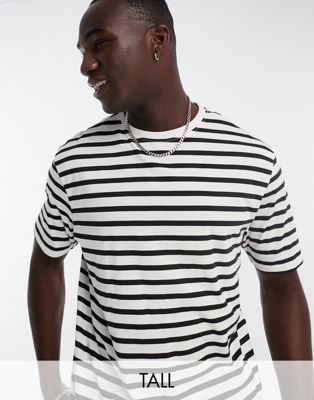 Another Influence Tall drop shoulder stripe t-shirt in black & white - ASOS Price Checker