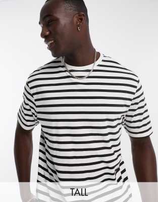 Another Influence Another Influence Tall drop shoulder stripe t-shirt in black & white-Green