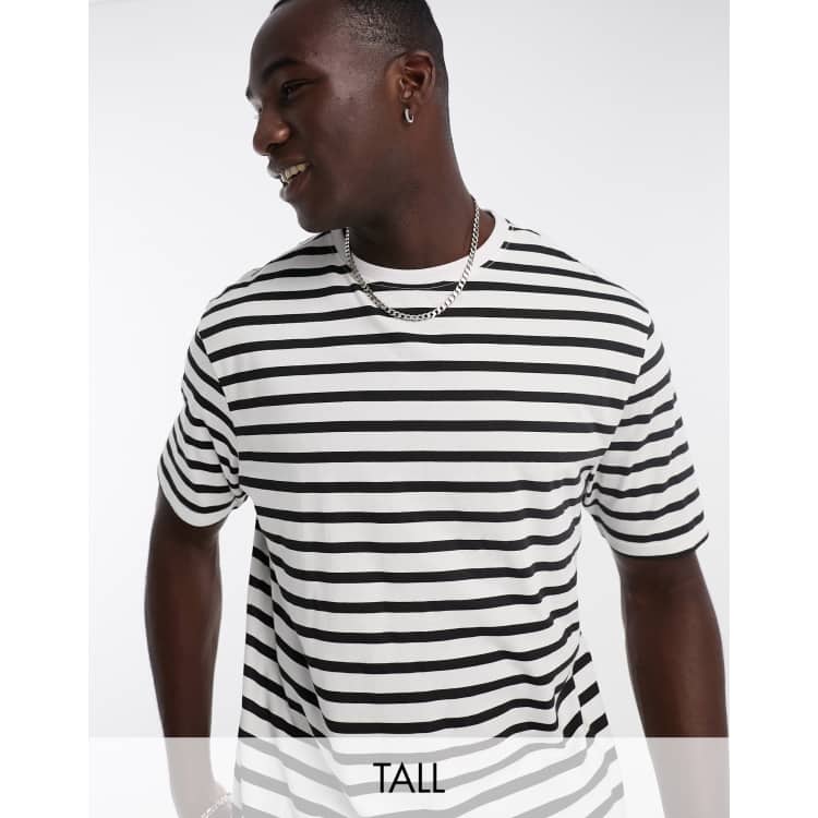 トップス AKM STRECH STRIPE DROP SHOULDER SHIRTS S Another Influence Tall drop shoulder stripe t-shirt in black