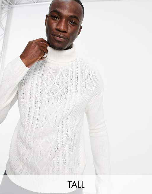 Another Influence Tall funnel neck cable jumper in white