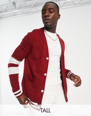Another Influence Tall varsity cardigan in burgundy - ASOS Price Checker