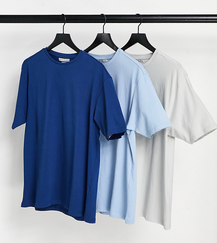 Another Influence Tall – Grå och blå t-shirtar med boxig passform, 3-pack-Olika färger