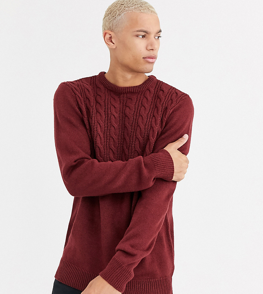 Another Influence Tall half cable jumper in burgundy-Red